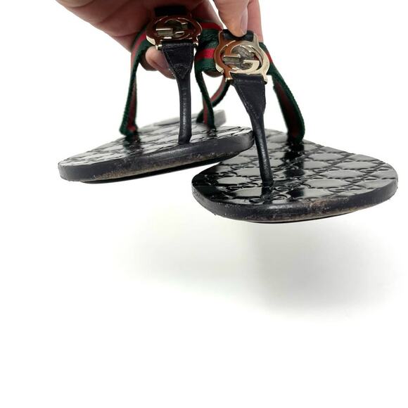 Gucci GG Web Stripe Thong Sandals Flip Flop Flat Slide Slip On Black EU 38 - Picture 7 of 12